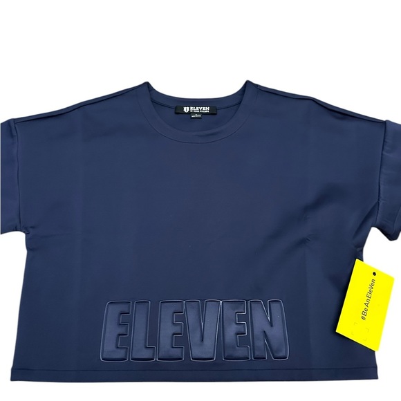 EleVen by Venus Williams Blue Crop Top with Crew Neck and Textured Fabric - Picture 1 of 4